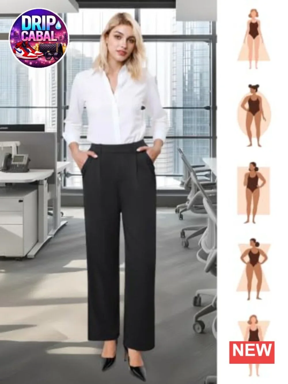 Wide Leg Pull-On Dress Pants with Pockets High Waisted Stretchy Work Trousers